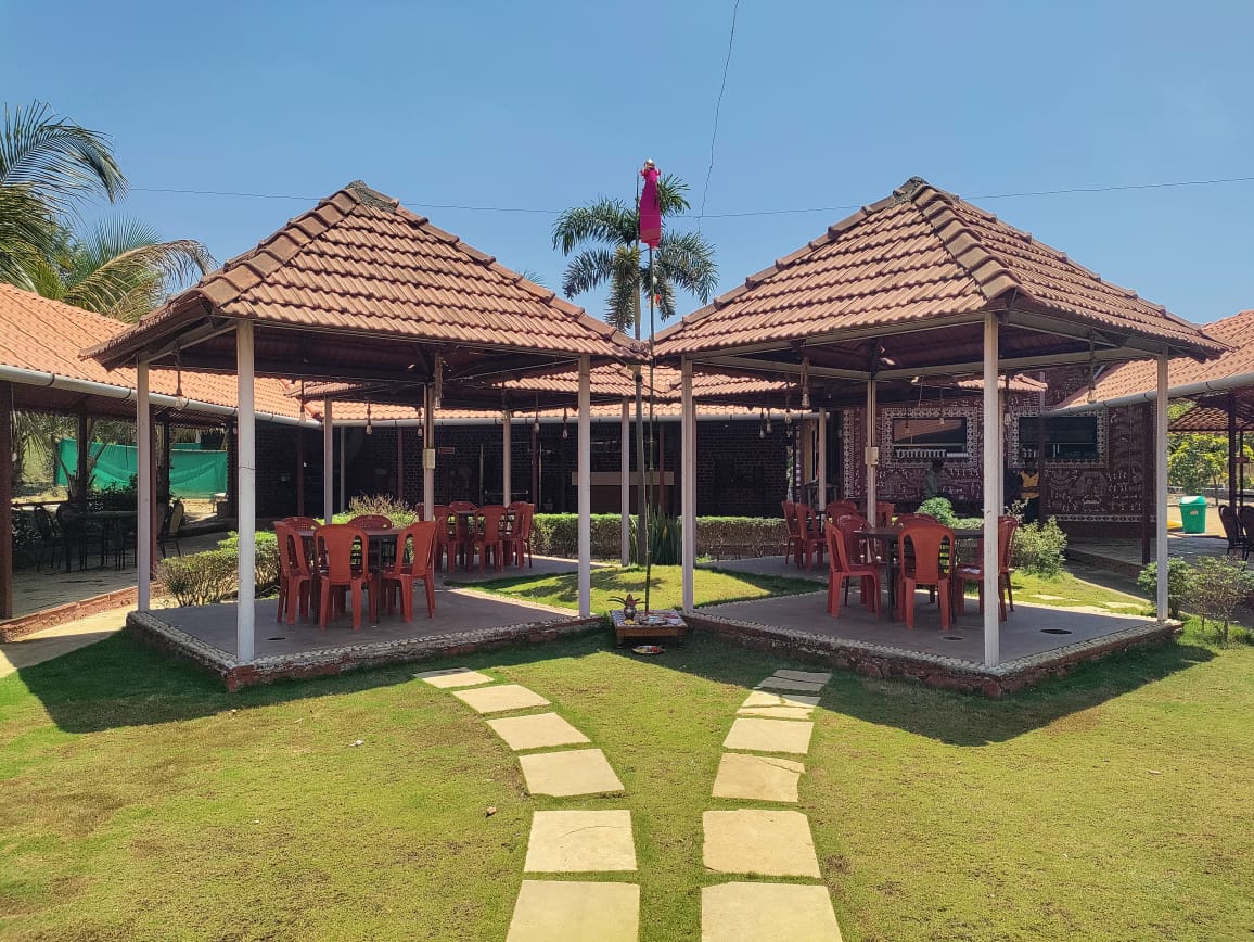 Outdoor dining pavilion at S.K. Agro Tourism & Hotel
